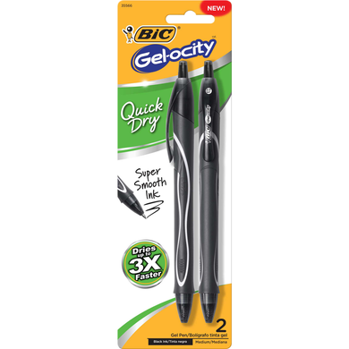 BIC Gel-ocity Quick Dry Retractable Gel Pen .7mm Black 2Pk