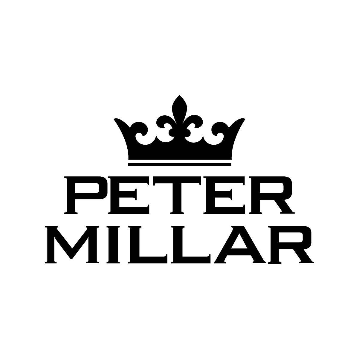 Peter Millar logo with a crown on a white background