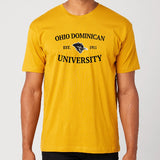 Yellow t-shirt with 'Ohio Dominican University' text and logo on a white background